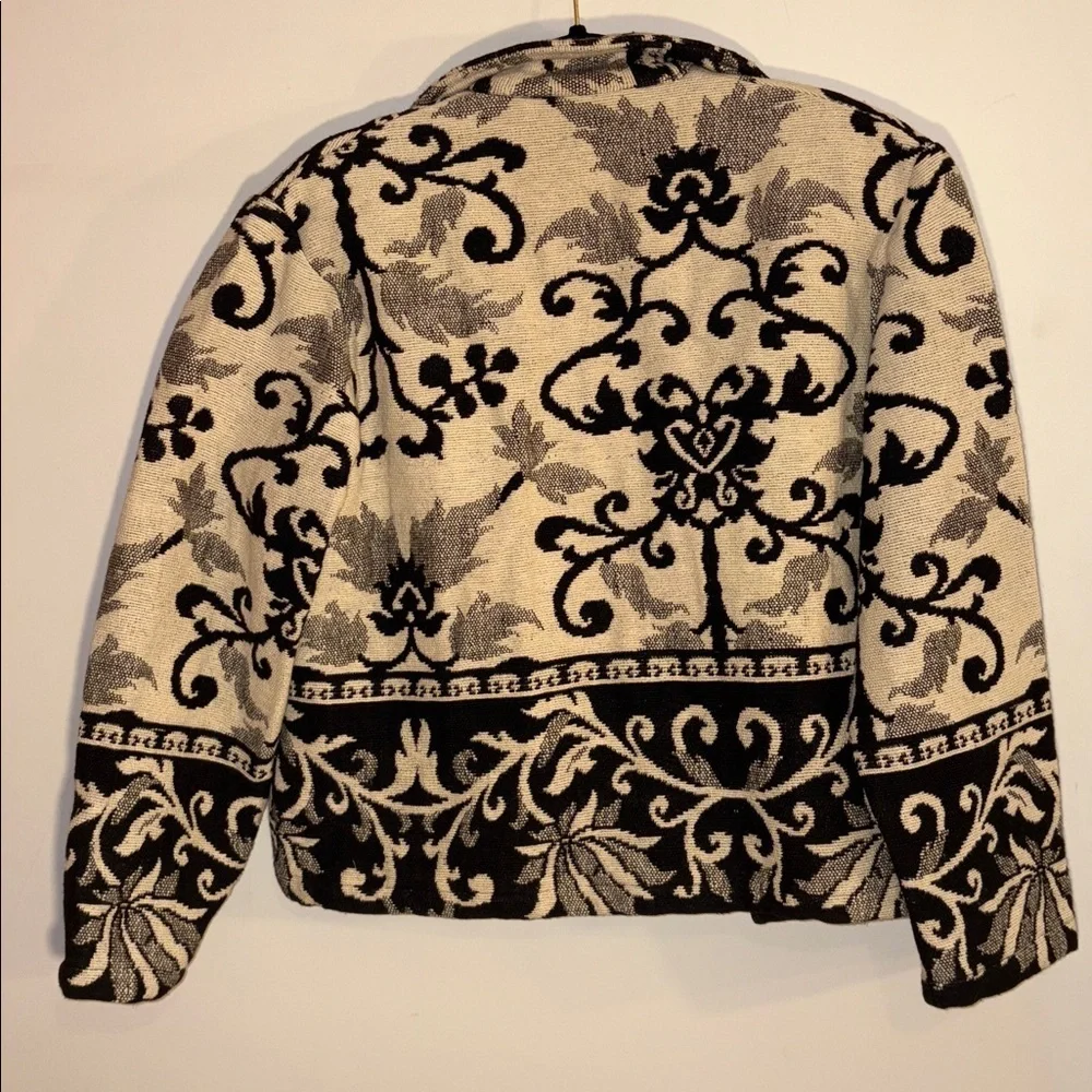 Women's Black and Cream Cotton Tapestry Vintage 90s Y2K Jacket Medium 8/10 - Picture 9 of 14